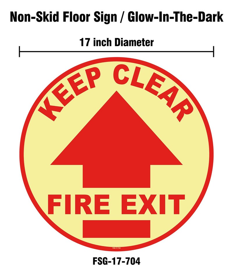 Stranco Inc Stranco Glow in the Dark Sign Floor Sign "KEEP CLEAR FIRE EXIT" Non-Slip Permanent Acrylic Adhesive, 17" Red on White - Image 2